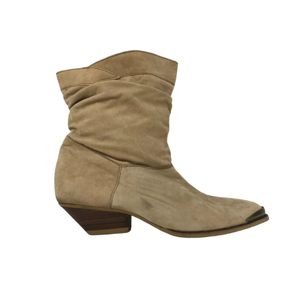 Womens Rafferty Beige‎ Leather Block Heel Almond Toe Booties Size US 8.5 M